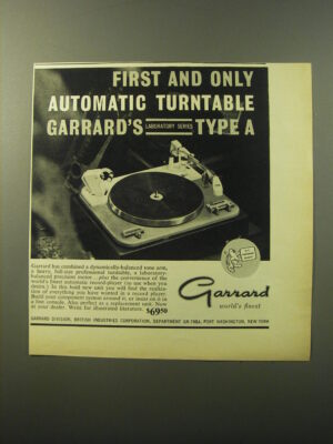 1960 Garrard Laboratory Series Type A Turntable Advertisement