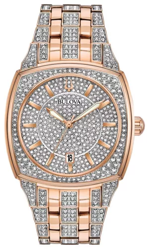 Bulova Men's Crystal Accent Quartz Rose Gold Stainless Steel Watch 40MM 98B324
