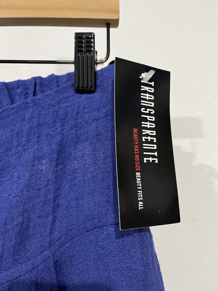 PANTALONES CULOTTE LAGENLOOK TRANSPARENTES de lino para mujer (grandes) azules Foto 4 de 4