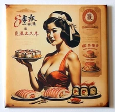 Sexy Woman with Sushi FRIDGE MAGNET advertisement sign