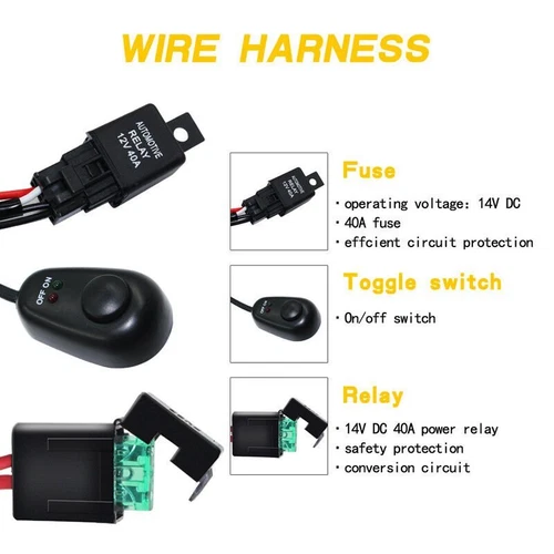 1-Lead Wiring Harness Kit ON-OFF Rocker Switch Relay LED Work Light Pods Bar 12V - Picture 3 of 13