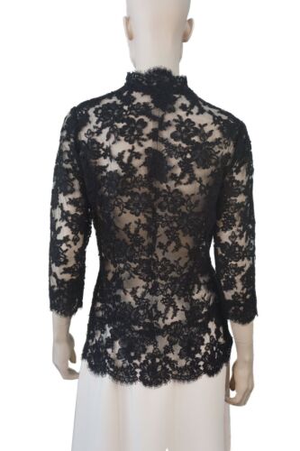 MONIQUE LHUILLIER sz 12 Black Floral Guipure Lace Jacket - Picture 2 of 4