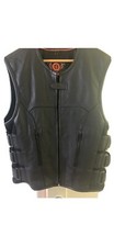 MEN'S MOTORCYCLE BIKER UPDATED TACTICAL SWAT STYLE LEATHER VEST NEW BLACK