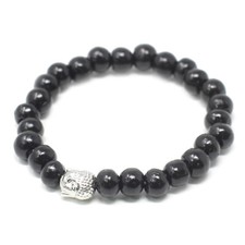 Darkwood / Negro Cuentas & Buddah Elástico Pulsera - Nuevo