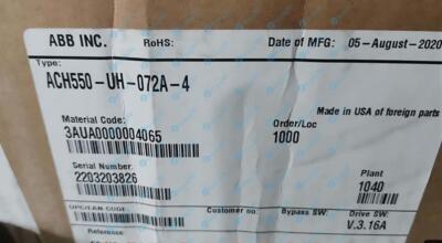 1PIECE NEW ABB VARIABLE FREQUENCY DRIVE ACH550-UH-072A-4