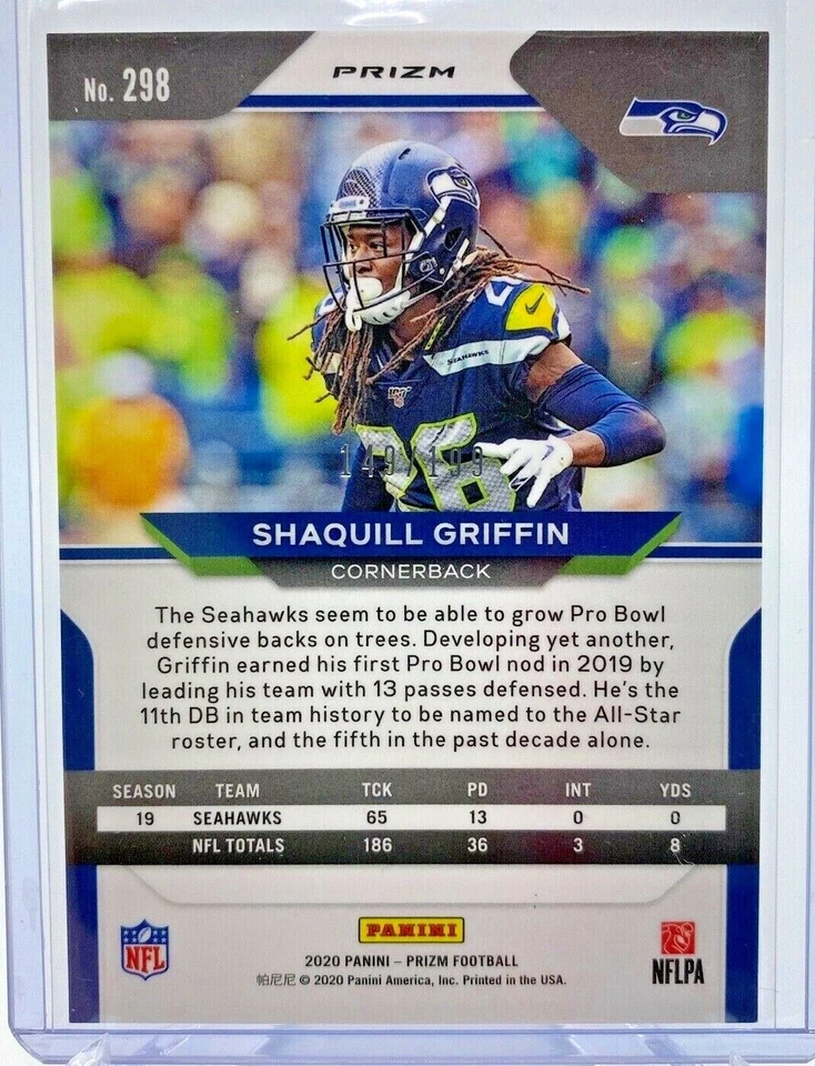 2020 Panini Prizm Shaquill Griffin /199 Blue Wave Prizm Seattle Seahawks #298 - Image 2 of 2
