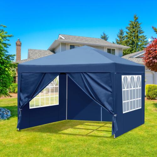 3x3M Gazebo With Side Pop up Waterproof Marquee Canopy Outdoor Garden Party Blue