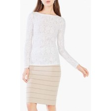 NEW BCBG MAXAZRIA WHITE WYLIE LONG SLEEVE LACE TOP IIM1X737/B749A SIZE S
