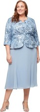 Alex Evenings Plus Size Sequinned Jacket & Tea-Length Dress Dusty Blue 22W *NWT*