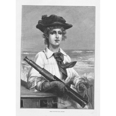 Davidson Knowles Waiting for the Naval Review - Antique Print 1889