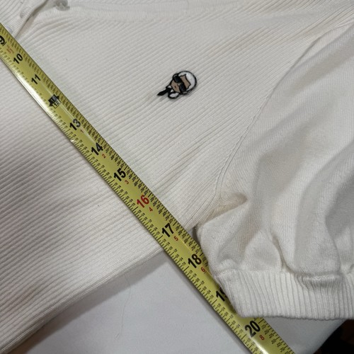 Karl Lagerfeld Short Balloon Sleeve Top Women Size L White Embroidery Patch Logo - Picture 8 of 10