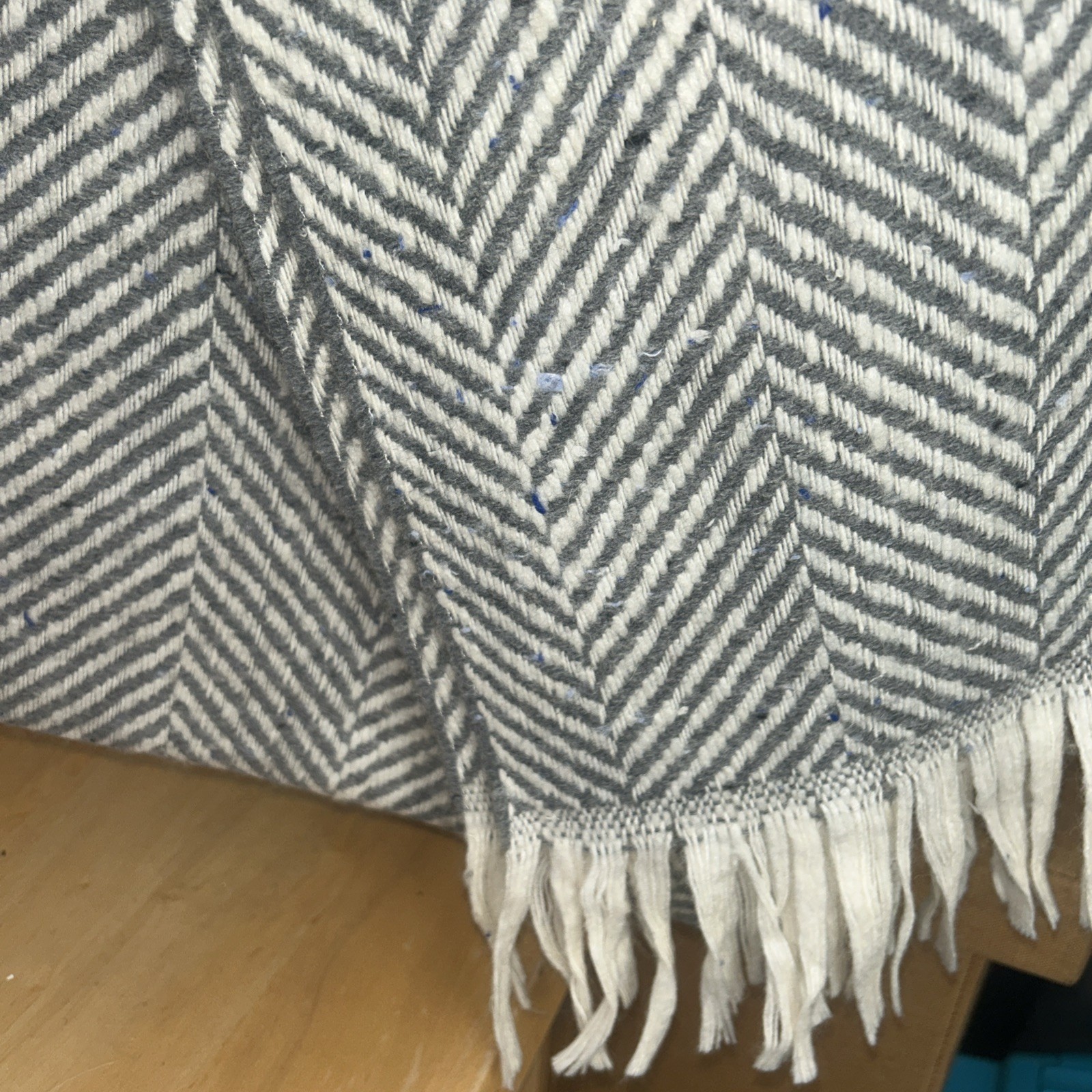 Two Tone Light Grey Wool Mix Patterned Scarf with… - image 2