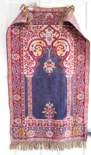 Vintage Prayer Rug Turkish Fringe Pink Purple 24" x 39"