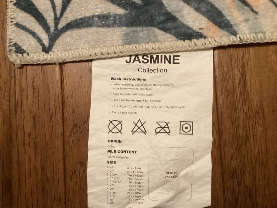 DECOMALL Jasmine Lo-Pile Blue Palm Leaf Door Mat 2’x3’ Washable Non-Slip - Image 2 of 3