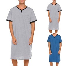 Relaxing Men's Nightshirt Sleepwear with Short Sleeves and V Neck Design