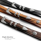 Western Silver Engraved Texas Star Conchos Belt Genuine Leather Ranger Belt