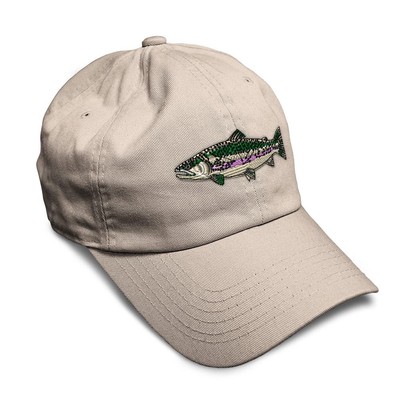 Soft Baseball Cap Fish Rainbow Trout Embroidery Ocean and Salmon Twill Cotton...