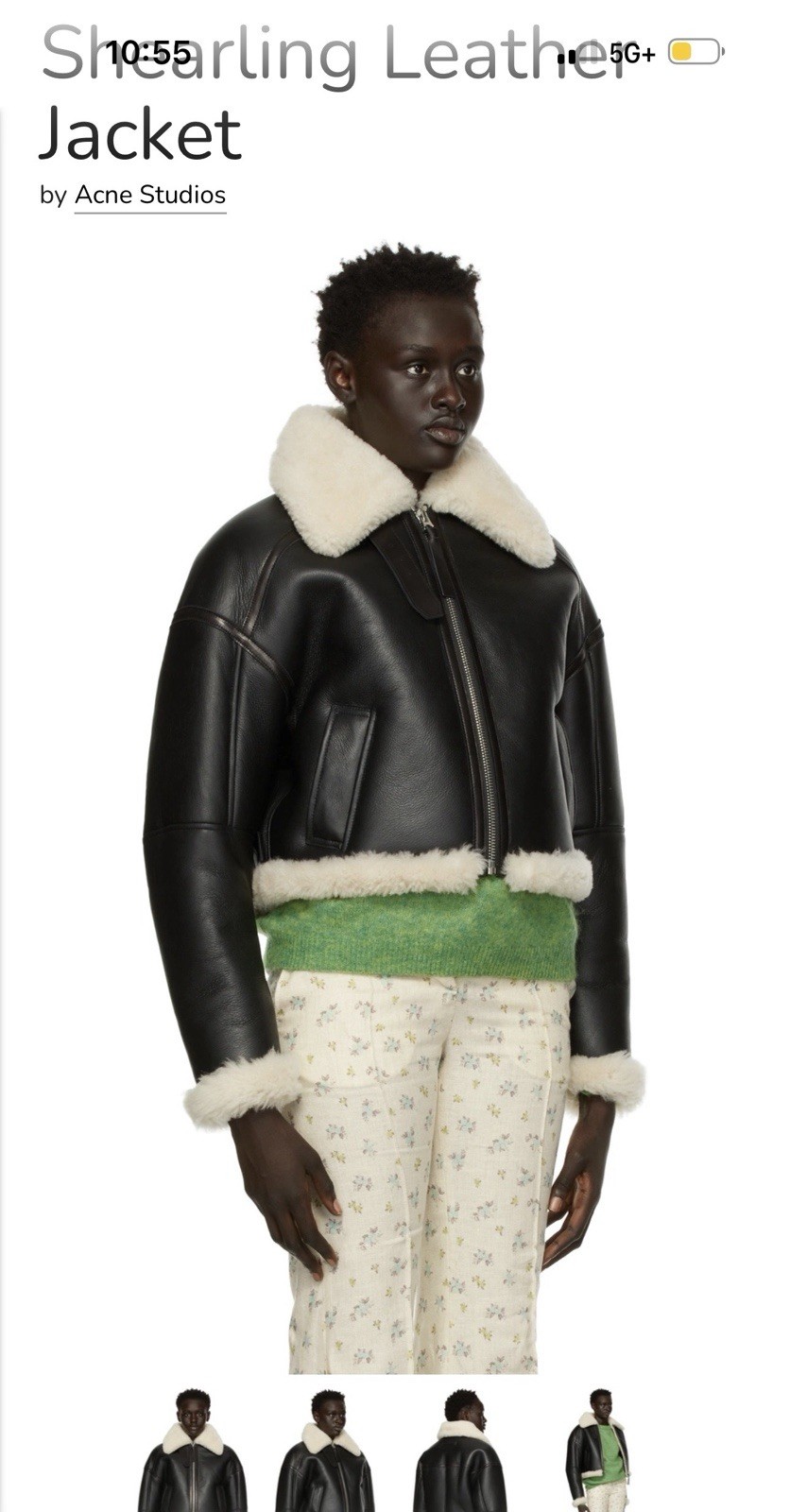 Acne Studios Black Leather And Off White Shearling Lete Jacket Cropped Sz. EU 36 thumbnail 7