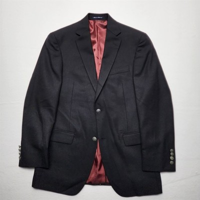 NEW Hart Schaffner Marx 38R Black Wool Blend Hopsack Logo Button Men's Blazer