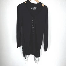 KILLSTAR Womens Lace Up Distressed Sweater Mini Gothic Dress Small Black Witchy