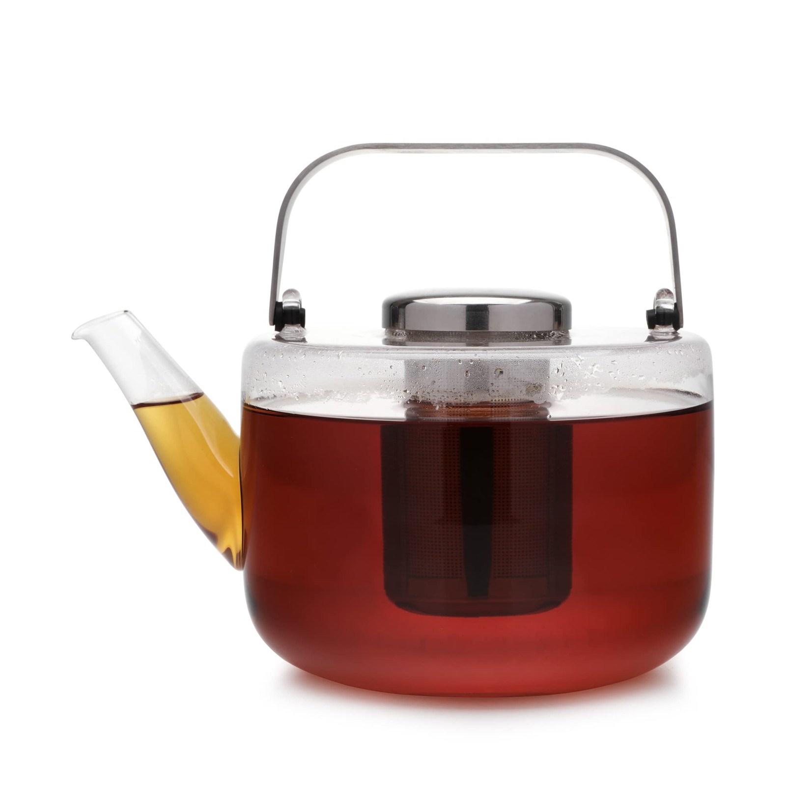 Théière en verre borosilicate transparent et infuseur inox au design contemporain