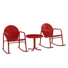 Crosley Furniture Griffith 3 Piece Metal Outdoor Rocking Chair Set in Bright Red