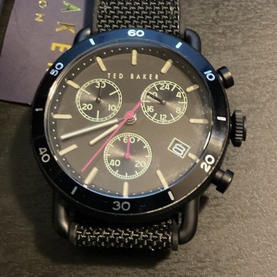 Ted Baker Men s Chronograph Date Quartz Watch Black Dial 43mm with pouch. 