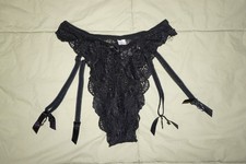 Victoria  s Secret Vintage 1997 Black Lace Garter Panty Lingerie M Rare Y2K 90s