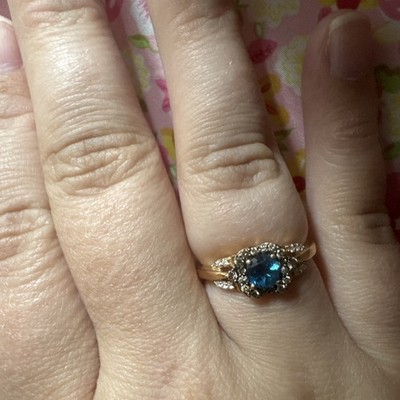 UNKNOWN SIZE LeVian 14k Strawberry Gold Deep Blue Topaz & Diamond Ring 