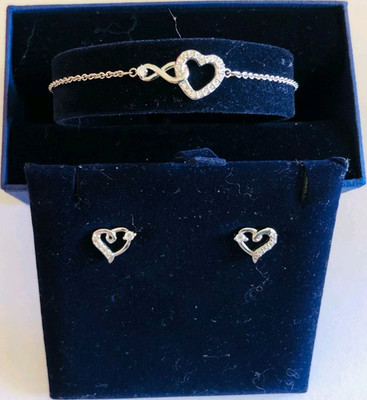 Swarovski Set Armband & Ohrringe Silber mit weißem Kristall Herz Liebe NEUWERTIG