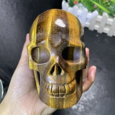 3.2LB 4.4" Natural Tiger Eye Skull Figurine Carved Crystal Quartz Reiki Decor
