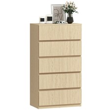 HOMCOM Bedroom Chest of Drawers 5 Drawer Unit Natural, Used
