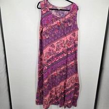 One World SZ 1X Purple Floral Paisley Tank Long Maxi Summer Dress Casual Boho