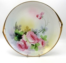 Hand Painted Nippon Porcelain Handled Cake Plate with Pink Roses — listing 2