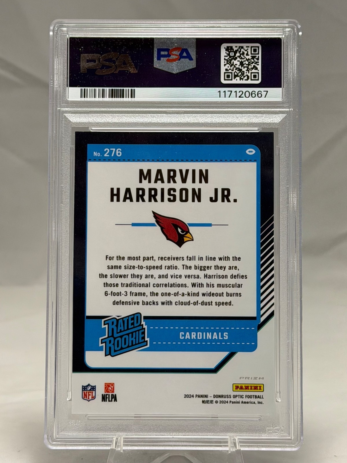 2024 Donruss Optic Rated Rookie Marvin Harrison Jr. Blue Glitter SSP (RC) PSA9 view 2