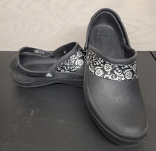 Crocs Women's SZ 9 Mercy 10876 Slingback Slip On Casual Floral Black Clog Shoes