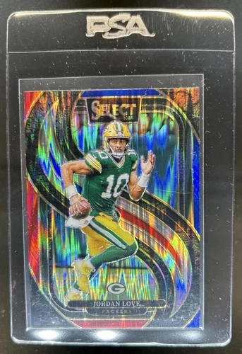 2024 Panini Select Jordan Love Premier Red and Blue Prizm Shock #172 Packers