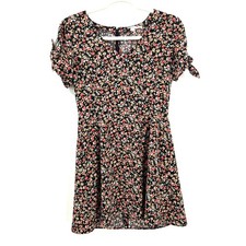 LOFT feminine fit & flare ditsy dark romantic floral dress bow career work 0