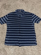 Vtg YMLA Blue Ribbed Texture Trippy Pattern Button Lg Shirt USA Made Rave 90s