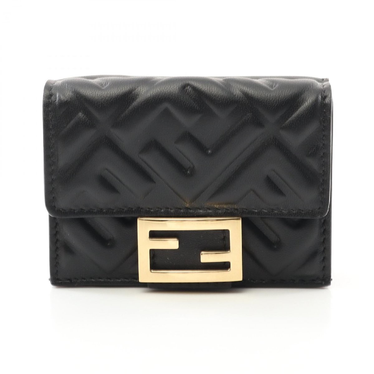 FENDI BAGUETTE Leather Tri-Fold Wallet 498222 Black