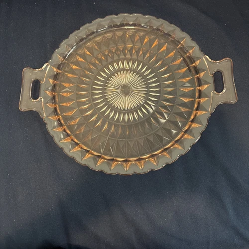 VTG Jeanette Glass "Windsor" Pink Depression Glass Handled Cake Plate