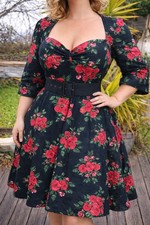 Robe Rockabilly Heel Bunny 3XL 🌹 Roses Rouges Pin-Up Vintage Rétro UK20 Neuve