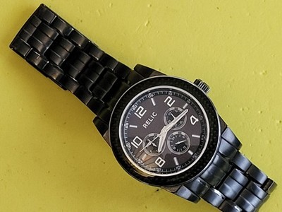 Relic by Fossil ZR11811 Mens Black Date Dial Gunmetal Finish