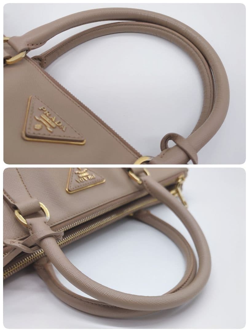 PRADA Galleria Logo 2Way Hand Bag Tote Saffiano Leather Pink Beige w/ Crochet thumbnail 12
