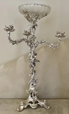 Regency Old Sheffield Silver Plate Epergne Centerpiece w/ Cut Crystal Bowl