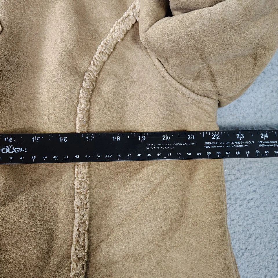L.L.Bean Jacket Womens Large Beige Faux Suede Sherpa Lined Hooded Outdoor Toggle - Image 4 of 4