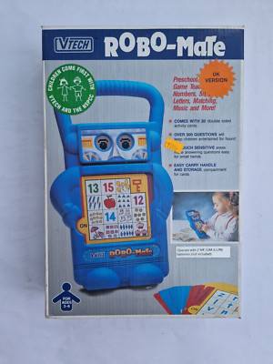 NEU UND VERPACKT Vintage 1990er Robo-mate V-Tech pädagogischer Spielzeugroboter Retro blau