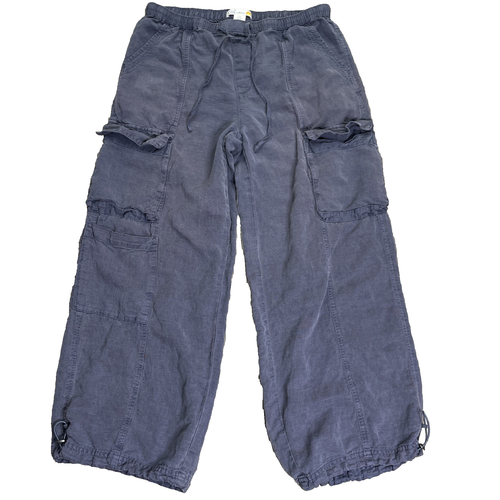 C&C California Wide Leg Linen Blend Blue Cargo Pants Women's M