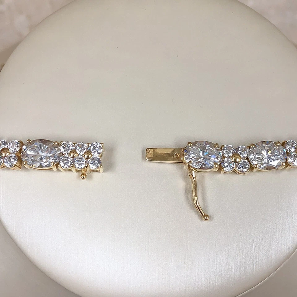 30CT Lab-Created Oval Cut Diamond Tennis Women's Necklace 14K Yellow Gold Plated - Image 3 of 4