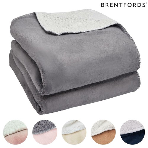 Brentfords Sherpa Fleece Blanket Throw Large Warm Cosy Fluffy Sofa Bed